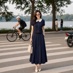 260601+260702 Set Áo Cổ Sen Phối Chân Váy Xếp Ly Thanh Lịch Nữ – Set Đồ Công Sở Dáng Xòe 2