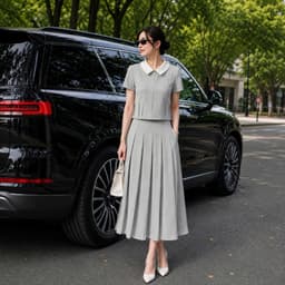 260601+260702 Set Áo Cổ Sen Phối Chân Váy Xếp Ly Thanh Lịch Nữ – Set Đồ Công Sở Dáng Xòe 7