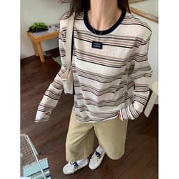 𝑨𝒏𝒏 𝑺𝒕𝒖𝒅𝒊𝒐 𝐖𝐆𝐖𝐄/ Áo Thun Giấy Dài Tay Phối Kẻ Sọc EN.EN 10767, Áo Thun Tay Dài Nữ Form Rộng Hàn Quốc 7