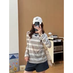 𝑨𝒏𝒏 𝑺𝒕𝒖𝒅𝒊𝒐 𝐖𝐆𝐖𝐄/ Áo Thun Giấy Dài Tay Phối Kẻ Sọc EN.EN 10767, Áo Thun Tay Dài Nữ Form Rộng Hàn Quốc 9