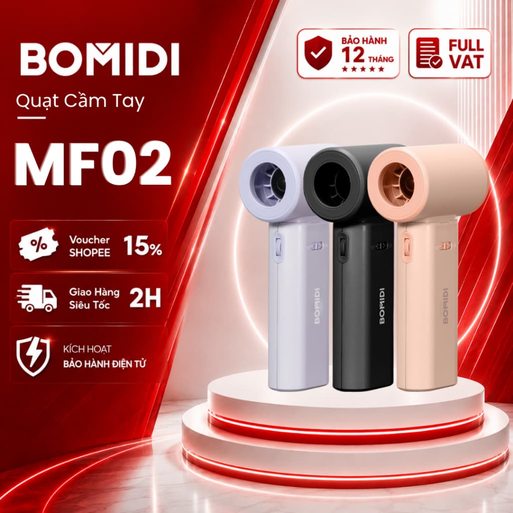 Quạt Tích Điện Cầm Tay BOMIDI MF02 - Tốc Độ Cao Làm Mát Siêu Nhanh