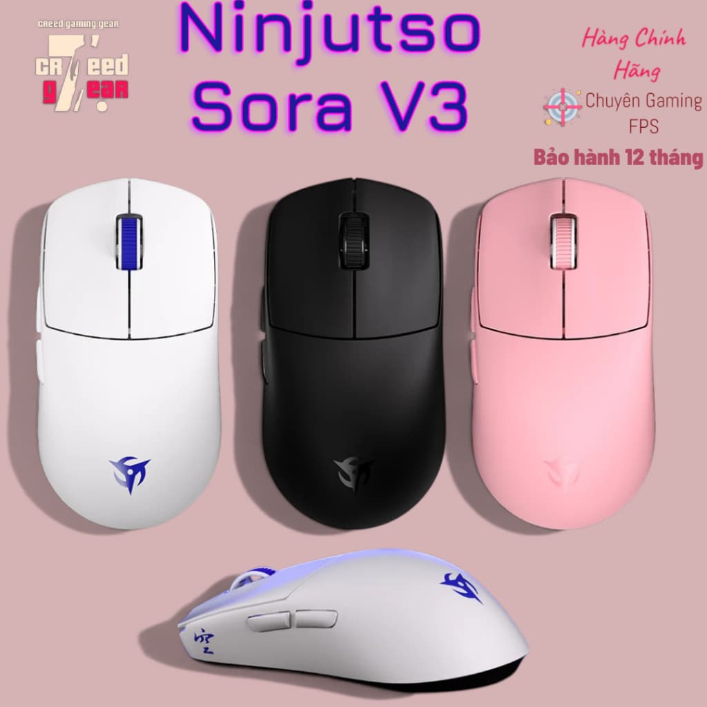 Chuột Gaming  Ninjutso - Sora V3 - có 8K- Hỗ trợ cầm Claw Grip - Không dây siêu nhẹ cho Game thủ chuyên nghiệp
