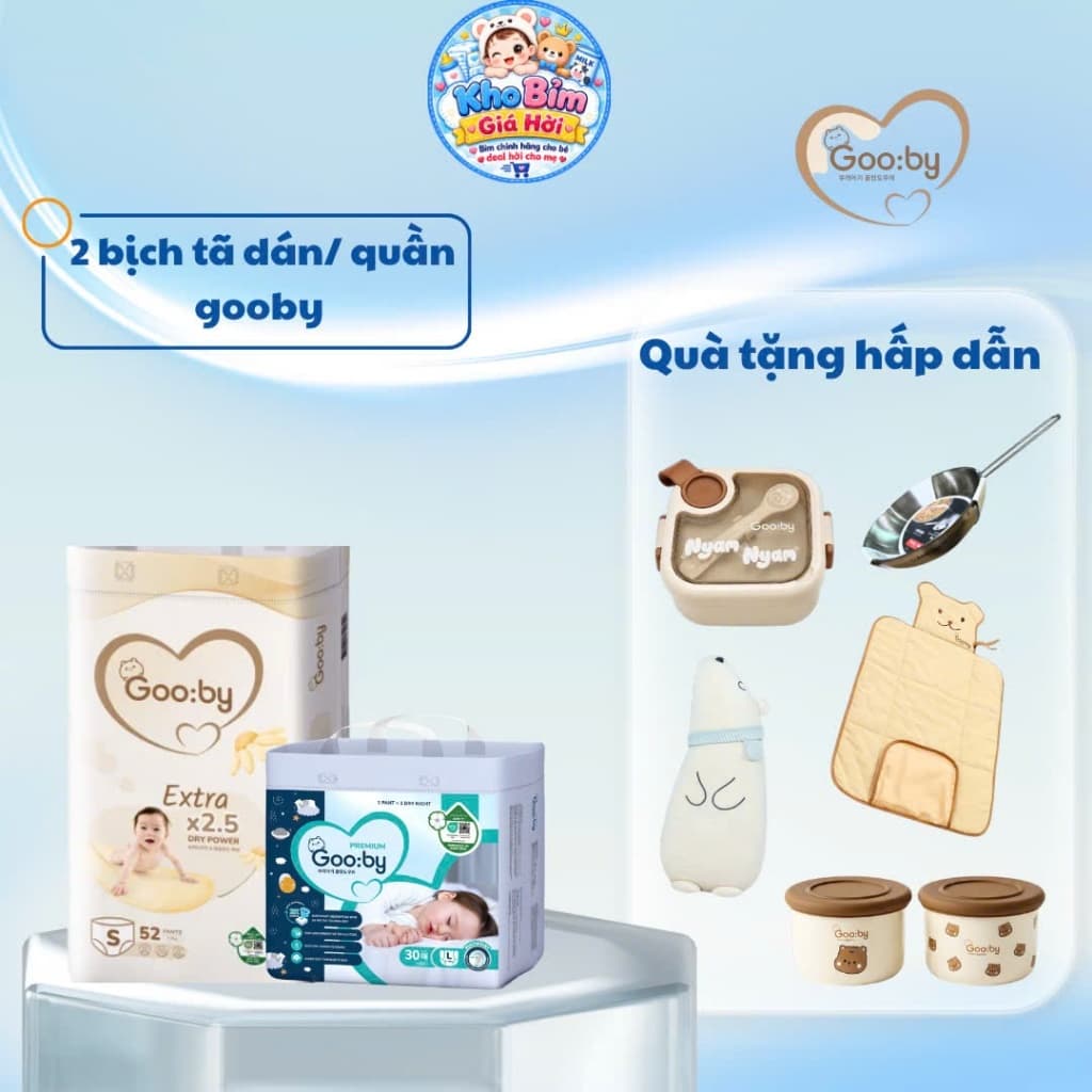 [ Kèm quà ] 2 bịch Tã/bỉm Gooby siêu mỏng, thấm hút, đủ size NB,S,M,L,XL,XXL,XXXL,XXXXL