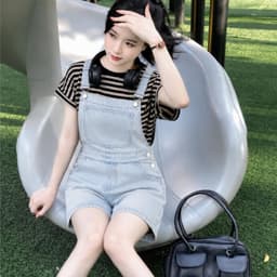 Yếm Jean Short Nữ – AN TÂY – Dáng Ngố, Jean Cao Cấp, Form Rộng Thoải Mái, Dễ Phối Đồ – #8640-42 – Màu Xanh Nhạt 5