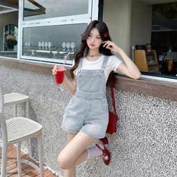 Yếm Jean Short Nữ – AN TÂY – Dáng Ngố, Jean Cao Cấp, Form Rộng Thoải Mái, Dễ Phối Đồ – #8640-42 – Màu Xanh Nhạt 4