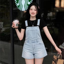 Yếm Jean Short Nữ – AN TÂY – Dáng Ngố, Jean Cao Cấp, Form Rộng Thoải Mái, Dễ Phối Đồ – #8640-42 – Màu Xanh Nhạt 6