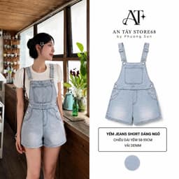 Yếm Jean Short Nữ – AN TÂY – Dáng Ngố, Jean Cao Cấp, Form Rộng Thoải Mái, Dễ Phối Đồ – #8640-42 – Màu Xanh Nhạt 1