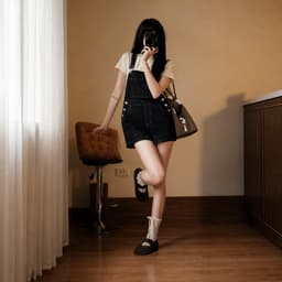 Yếm Jean Short Nữ – AN TÂY – Dáng Ngố, Jean Cao Cấp, Form Rộng Thoải Mái, Dễ Phối Đồ – #8640-42 – Màu Xanh Than 5