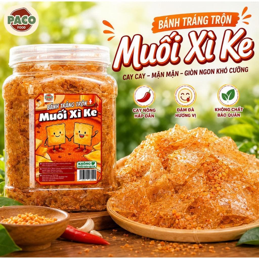bánh tráng muối sặc nhuyễn trộn sẵn xì ke Paco Food thơm tỏi ăn vặt ghiền quốc dân cay cay mặn mặn-món ăn vặt hot hit