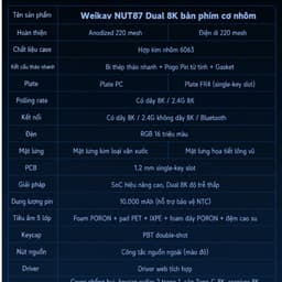 WEIKAV NUT87 DUAL 8K – NHÔM CNC, PIN 10.000mAh, 3 MODE 8