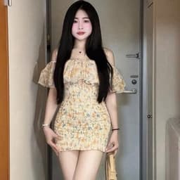 Đầm Hoa Nhí Trễ Vai Tay Phồng Dáng Chữ A Co Giãn Eo Smocking Nữ Tính 2