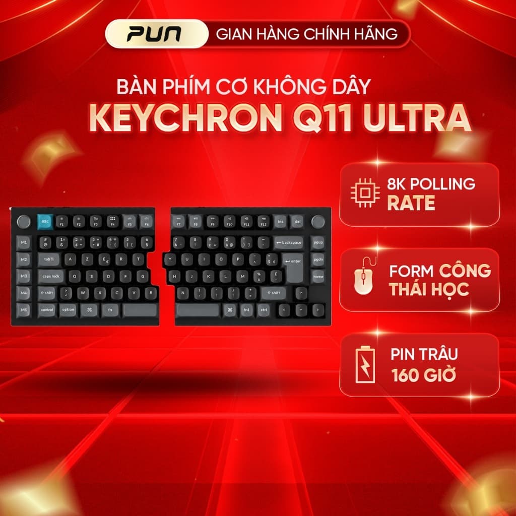 Keychron Q11 Ultra 8K – Bàn phím cơ tách đôi không dây, 2.4G/Bluetooth/Type-C