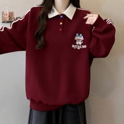 Áo Sweater Nữ Dài Tay Phối Cổ PoLo Chất Liệu Nỉ Bông Dày Dặn,Mềm Mịn MADENO 7