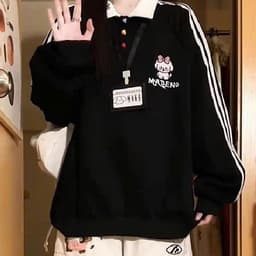 Áo Sweater Nữ Dài Tay Phối Cổ PoLo Chất Liệu Nỉ Bông Dày Dặn,Mềm Mịn MADENO 8