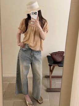 ENEN - Quần Jeans Nữ Dáng Nấm Ống Rộng Lưng Cao Màu Nhạt Basic 11024 3