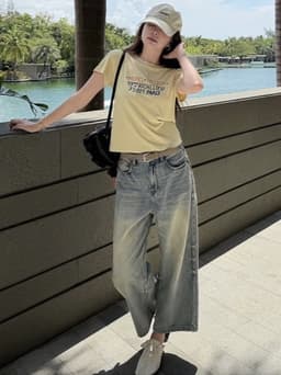 ENEN - Quần Jeans Nữ Dáng Nấm Ống Rộng Lưng Cao Màu Nhạt Basic 11024 4