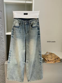 ENEN - Quần Jeans Nữ Dáng Nấm Ống Rộng Lưng Cao Màu Nhạt Basic 11024 6