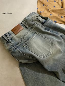 ENEN - Quần Jeans Nữ Dáng Nấm Ống Rộng Lưng Cao Màu Nhạt Basic 11024 9