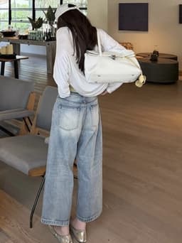 ENEN - Quần Jeans Nữ Dáng Nấm Ống Rộng Lưng Cao Màu Nhạt Basic 11024 5