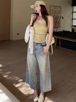 ENEN - Quần Jeans Nữ Dáng Nấm Ống Rộng Lưng Cao Màu Nhạt Basic 11024 2