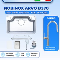 Chậu rửa 1 hố cao cấp NOBINOX ARVO B370 | Kích thước 70 X 48 CM | Bảo hành 10 năm 1