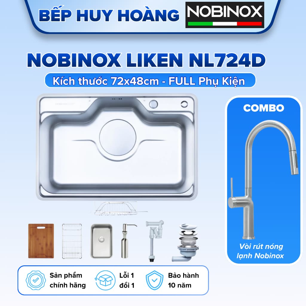 Chậu Rửa bát 1 Hố Nobinox NL724D, Kích Thước 72x48cm | hàng chính hãng