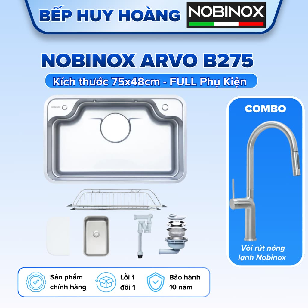 Chậu Rửa Bát Nobinox Arvo B275 | Kích thước 75x48cm
