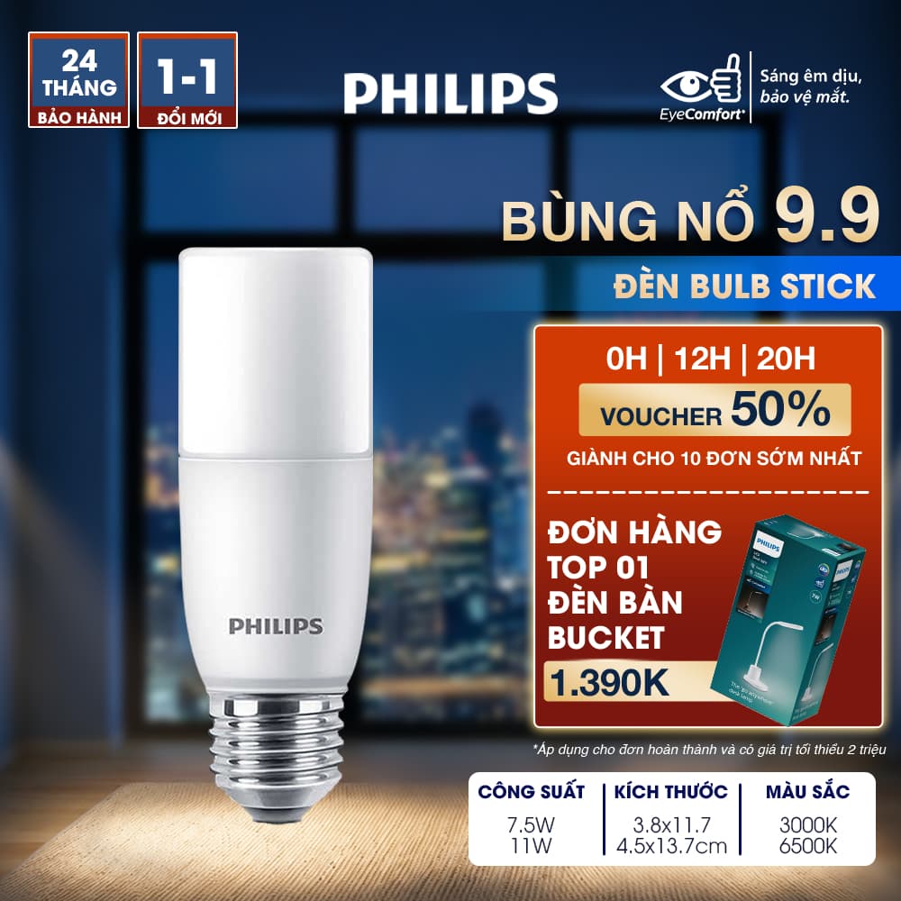 Bóng đèn LED PHILIPS Stick, bảo vệ mắt (01 bóng)