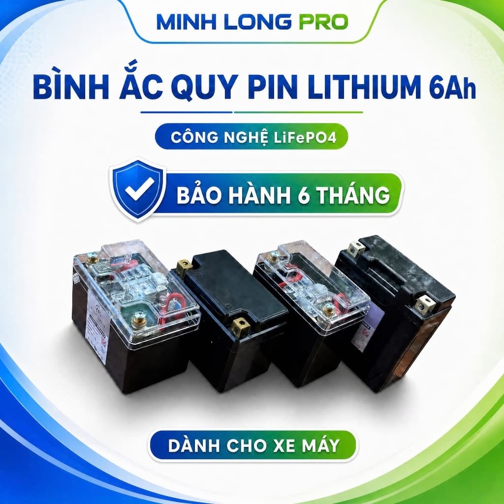 Bình Xe Máy 12V LiFePO4 6Ah, Bảo Hành 1 Năm