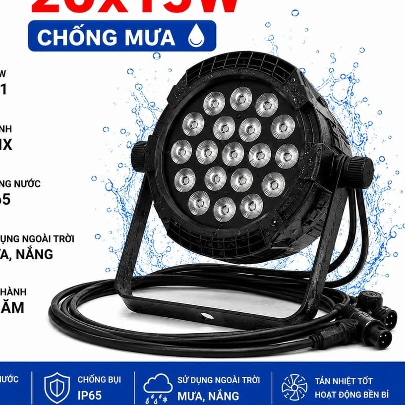 Đèn PAR LED NIKA 20x15W RGBW 4IN1 chống nước IP65 dùng ngoài trời Outdoor điều khiển DMX512, remot