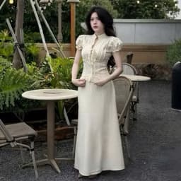 [Dài-Set Tiểu Thư Vintage] Set Áo Tay Phồng Chân Váy Maxi Dài Chiết Eo Tôn Dáng Sang Chảnh Tiểu Thư 8