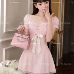 [Váy Xô Thêu vintage] Váy Viền Ren Thắt Nơ Ngực Dáng A Xòe Tiểu Thư 2