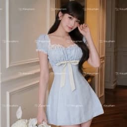 [Váy Xô Thêu vintage] Váy Viền Ren Thắt Nơ Ngực Dáng A Xòe Tiểu Thư 3