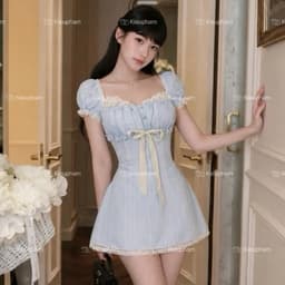 [Váy Xô Thêu vintage] Váy Viền Ren Thắt Nơ Ngực Dáng A Xòe Tiểu Thư 4