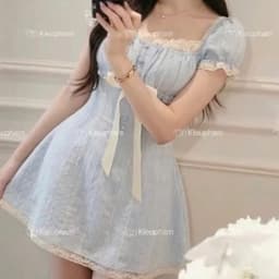 [Váy Xô Thêu vintage] Váy Viền Ren Thắt Nơ Ngực Dáng A Xòe Tiểu Thư 5