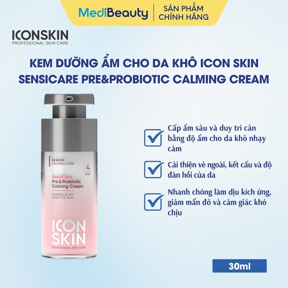 Kem dưỡng ẩm cho da khô Icon Skin SensiCare Pre&Probiotic Calming Cream