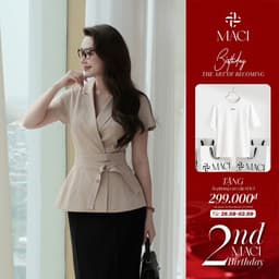 Áo Vest Tay Hến Kèm Đai Chất Bò Lụa Màu Be Thanh Lịch MACI MCAAVBE0400 Thời Trang Nữ Thiết Kế 1
