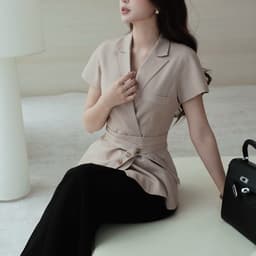Áo Vest Tay Hến Kèm Đai Chất Bò Lụa Màu Be Thanh Lịch MACI MCAAVBE0400 Thời Trang Nữ Thiết Kế 5
