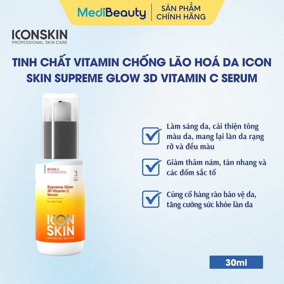 Tinh chất vitamin cải thiện chống lão hoá da Icon Skin Supreme Glow 3D Vitamin C Serum