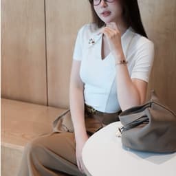 Quần Ống Rộng Bấu Li Đỉa Liền Màu Camel Chất Chéo Hàn MACI MCQQTNA0401 Thời Trang Nữ Thiết Kế 6