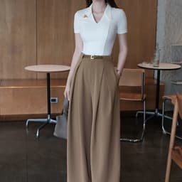 Quần Ống Rộng Bấu Li Đỉa Liền Màu Camel Chất Chéo Hàn MACI MCQQTNA0401 Thời Trang Nữ Thiết Kế 7