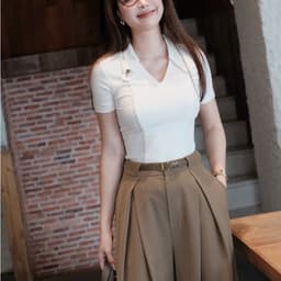 Quần Ống Rộng Bấu Li Đỉa Liền Màu Camel Chất Chéo Hàn MACI MCQQTNA0401 Thời Trang Nữ Thiết Kế 5