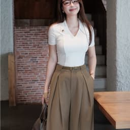 Quần Ống Rộng Bấu Li Đỉa Liền Màu Camel Chất Chéo Hàn MACI MCQQTNA0401 Thời Trang Nữ Thiết Kế 2