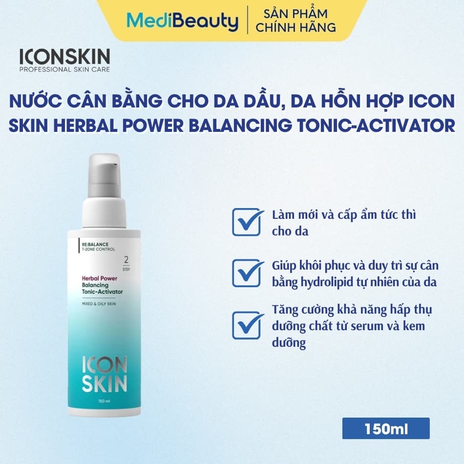 Nước cân bằng cho da dầu, da hỗn hợp Icon Skin Herbal Power Balancing Tonic-Activator