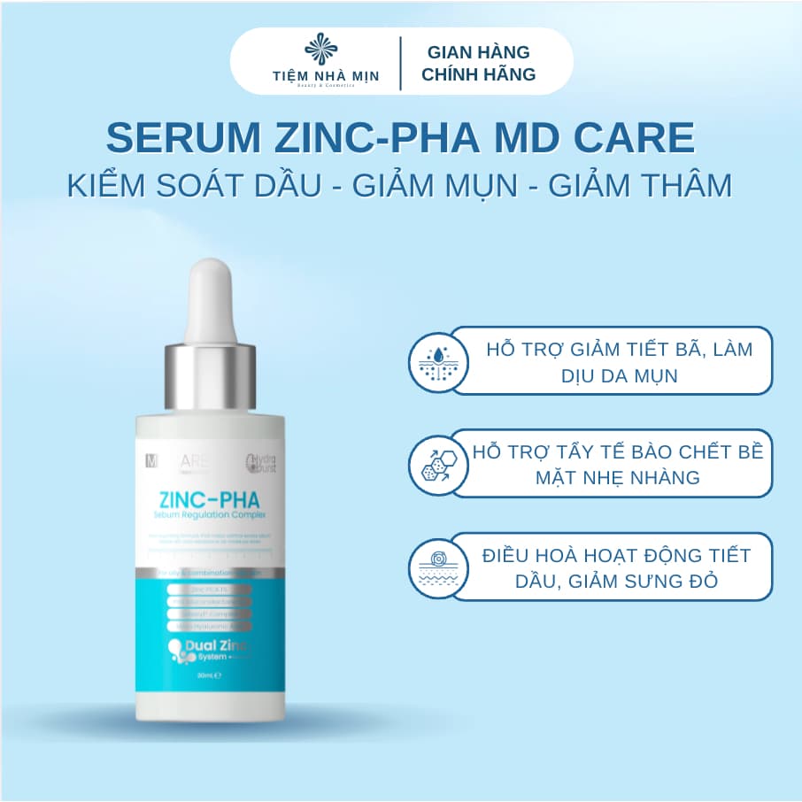 Serum MD CARE ZINC PHA Sebum Regulation Complex Kiểm Soát Dầu, Giúp Đều Màu, Dưỡng Sáng