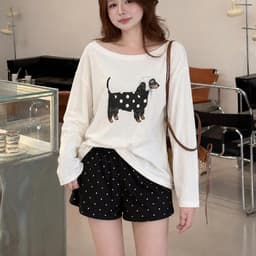 Set Đồ Mặc Nhà Nữ Hình Cún – AN TÂY – Áo Dài Form Rộng, Mặc Thoải Mái #HQ5 - Họa Tiết Chấm Bi 5