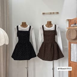 Set yếm dạ hoạ tiết hoa nhí mix áo thun giấy dài tay phong cách vintage nàng thơ 7