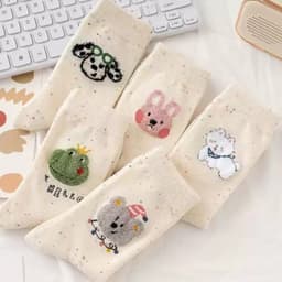 Set Tất Vớ Nữ Cổ Trung Sợi Tiêu Lốm Đốm Màu Kem Thêu Hình Thú Cưng Ngộ Nghĩnh Dễ Thương Phong Cách Hàn Quốc T956 9