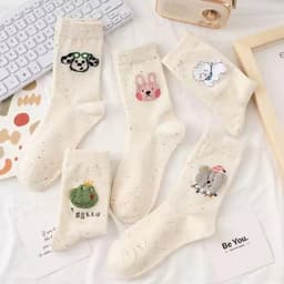 Set Tất Vớ Nữ Cổ Trung Sợi Tiêu Lốm Đốm Màu Kem Thêu Hình Thú Cưng Ngộ Nghĩnh Dễ Thương Phong Cách Hàn Quốc T956 8