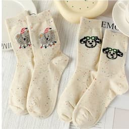 Set Tất Vớ Nữ Cổ Trung Sợi Tiêu Lốm Đốm Màu Kem Thêu Hình Thú Cưng Ngộ Nghĩnh Dễ Thương Phong Cách Hàn Quốc T956 6